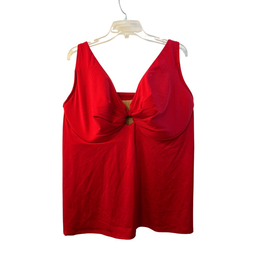 Cacique Swim Red Lightly Lined Plunge Tankini Top Underwire 44G New